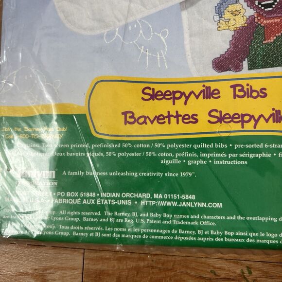 Vintage Barney Bibs Crossstitch Sleepyville Bibs 1990s DIY Cross Stitch - Picture 2 of 7
